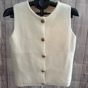 Vintage Cream Knit Vest | Gold Medallion Buttons | Versace Inspired Chic